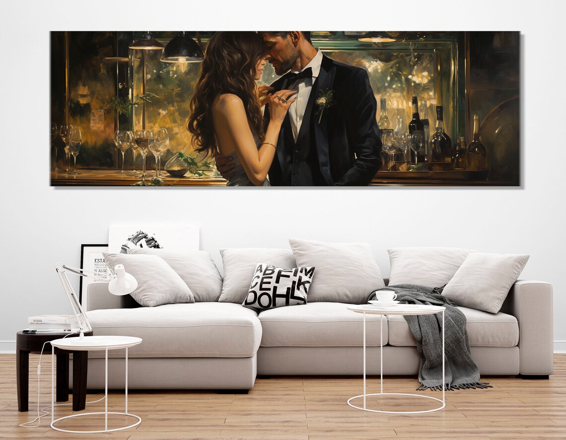 Elegant Couple At Cocktail Bar Tuxedo Romance Warm Bokeh Night Poster - Image 2