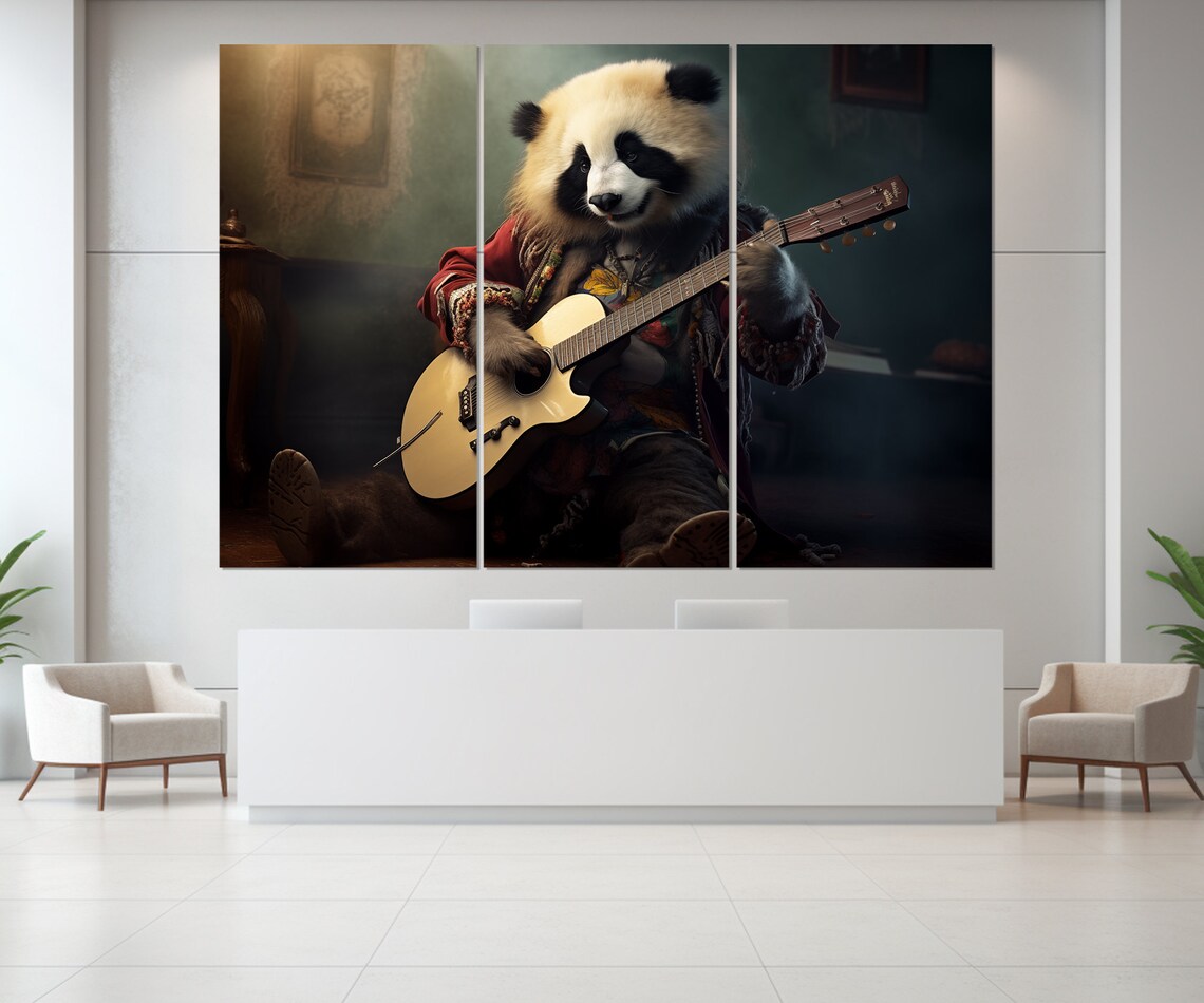 Panda Playing Acoustic Guitar Boho Musician Funny Animal Portrait Wall Poster - Image 4