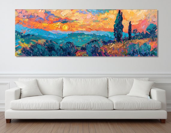 Van Gogh Style Nature Painting Print Post Impressionism Sunset Art Van Gogh Wall Art Framed And Ready To Hang
