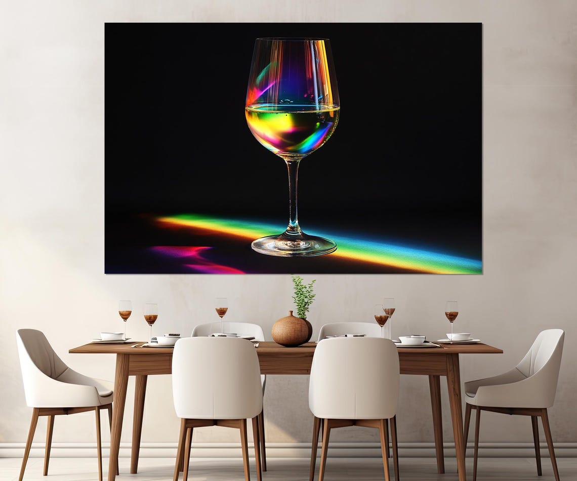 Wine Glass Rainbow Refraction Prism Black Background Kitchen Poster - Image 2