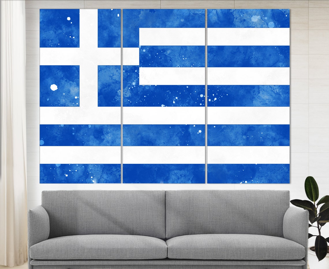 Greece Flag Grunge Watercolor Blue White Stripes Cross Hellas Poster - Image 3