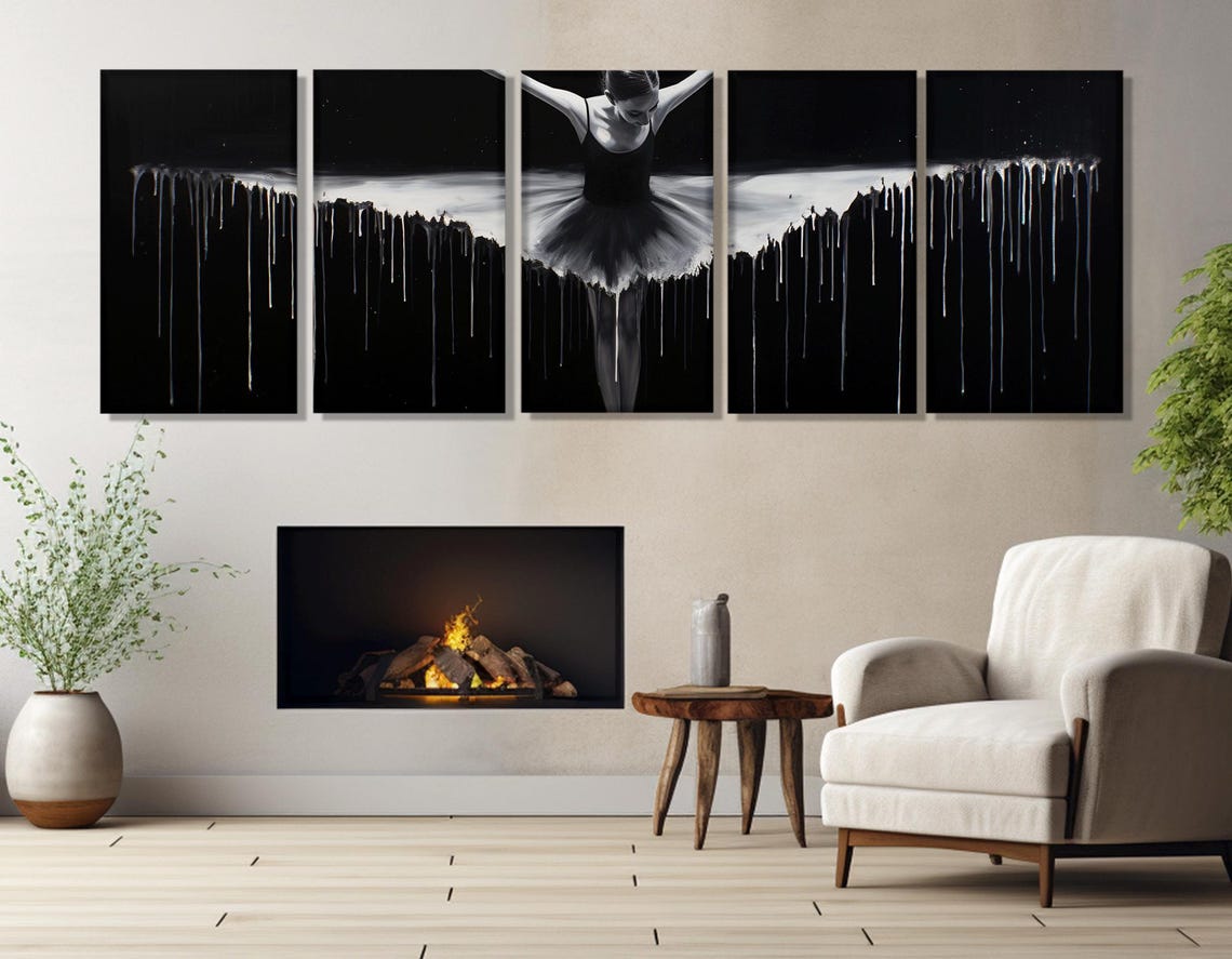 Ballerina Dancer Dripping Paint Abstract Black White Panorama Poster - Image 3
