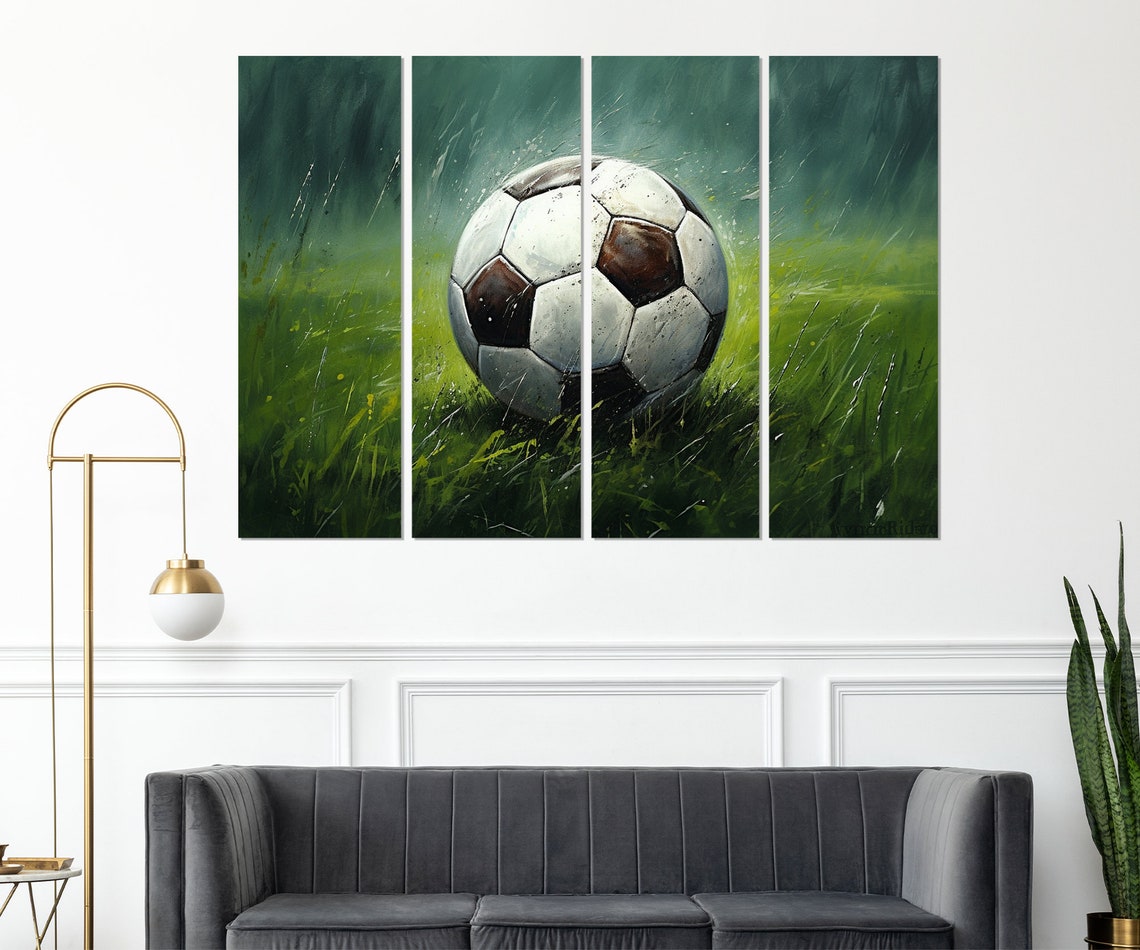 Classic Soccer Ball on Rainy Green Grass Painterly Sports Wall Art - Image 2