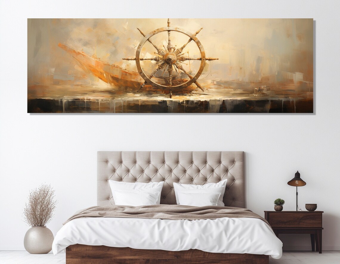 Ships Wheel Painting Print Large Ships Helm Sailing Wall Art Sailor Gift Framed And Ready To Hang