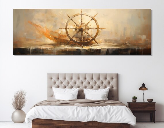 Ships Wheel Painting Print Large Ships Helm Sailing Wall Art Sailor Gift Framed And Ready To Hang
