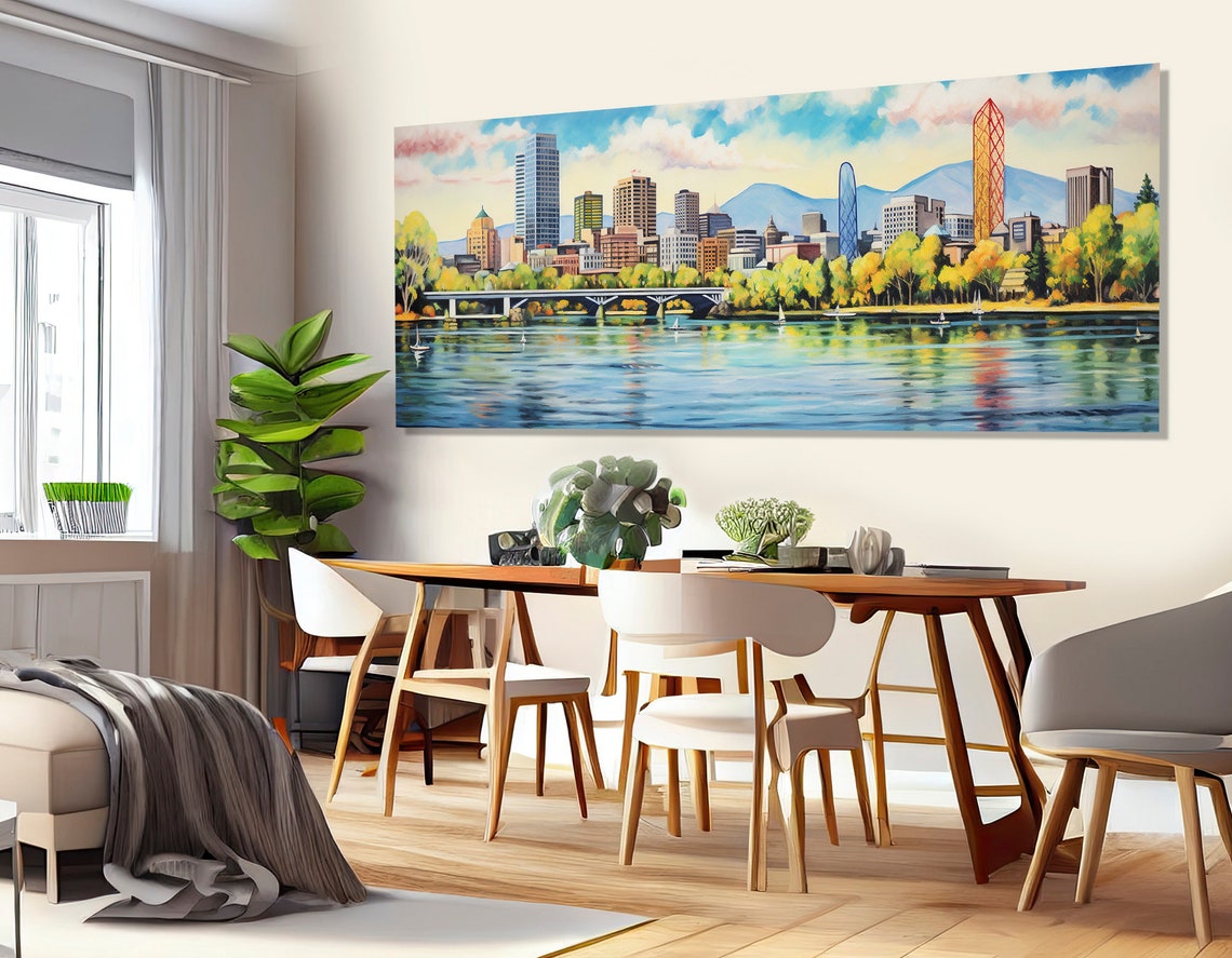 Abstract Portland Print Portland Wall Art Portland Skyline Painting Portland Poster Portland Wall Decor Framed And Ready To Hang - Image 3
