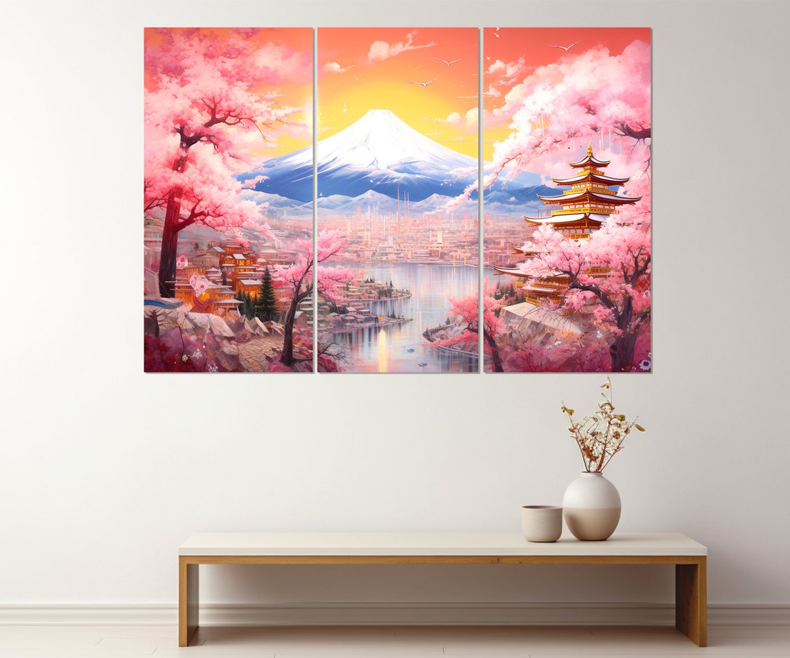 Mount Fuji Cherry Blossom Pagoda Sunset Scenic Japanese Travel Poster - Image 3