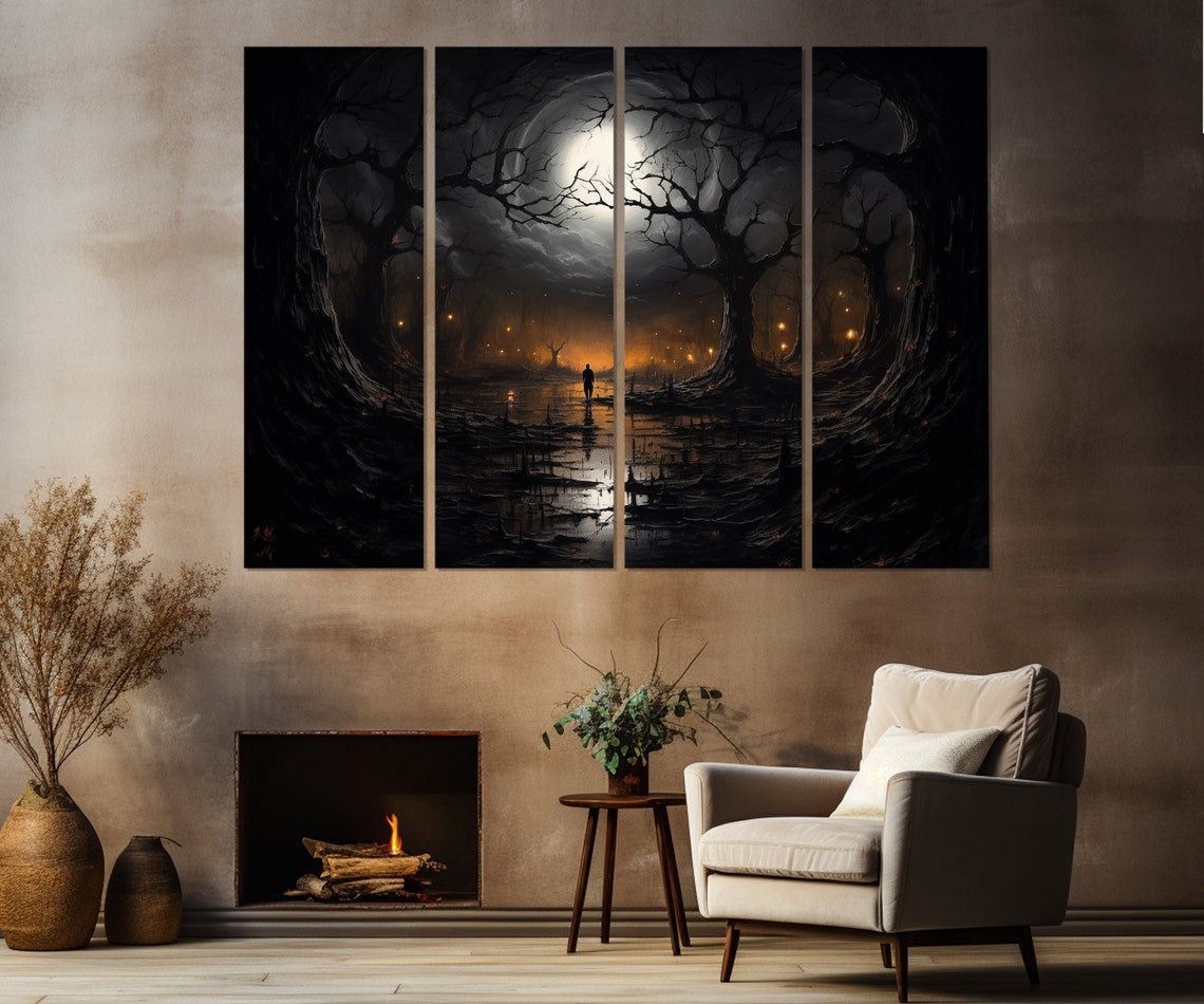Abstract Post Apocalyptic Landscape Painting Print Vintage Gothic Wall Decor Gothic Wall Art Framed And Ready To Hang - Image 2