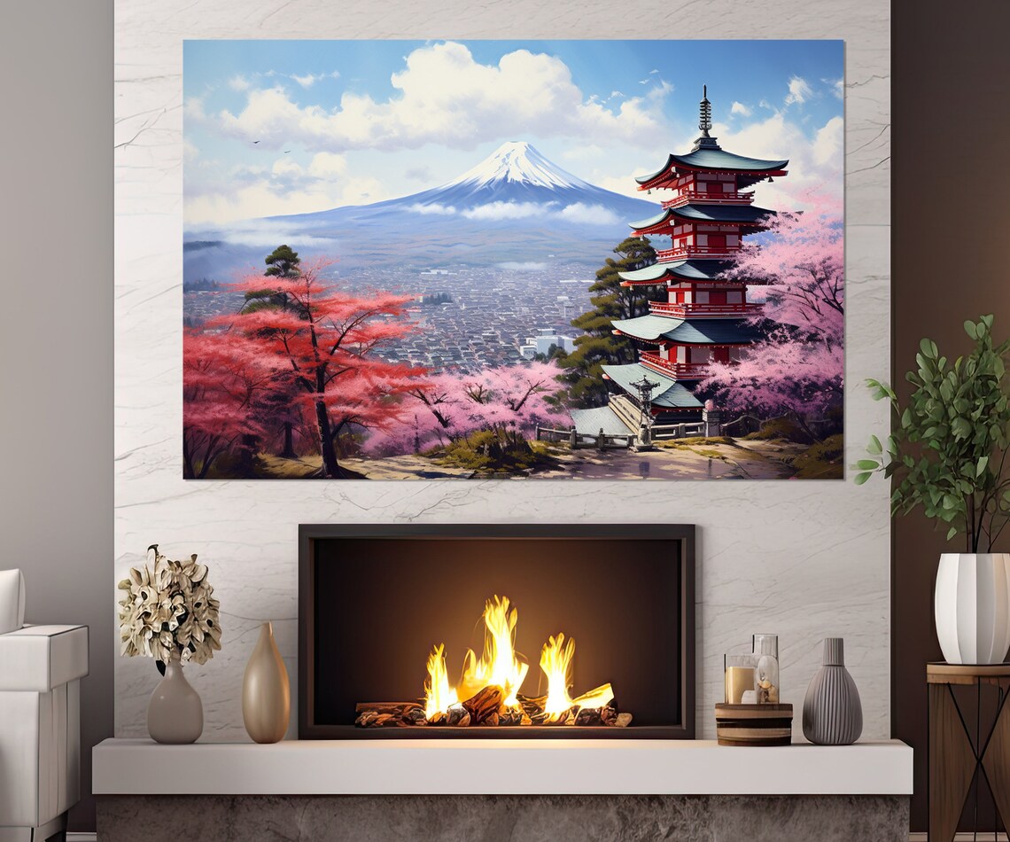 Chureito Pagoda in Fujiyoshida, Abstract Art Print