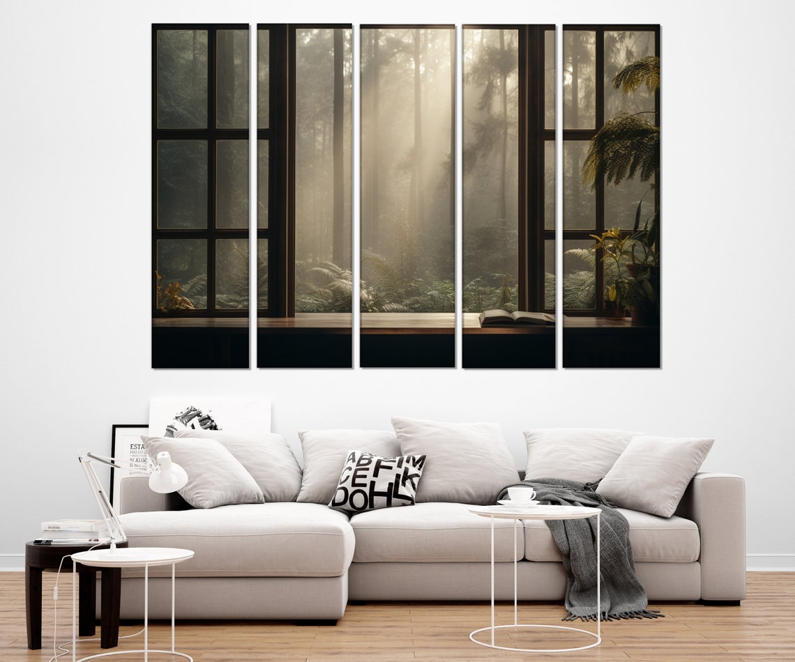 Misty Forest Through Open Window Sunbeam Tall Pines View Poster - Image 3
