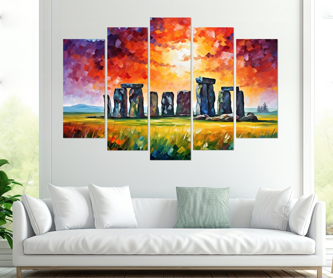 Stonehenge Sunset Impressionist Oil Painting Fiery Sky England Poster - Image 3