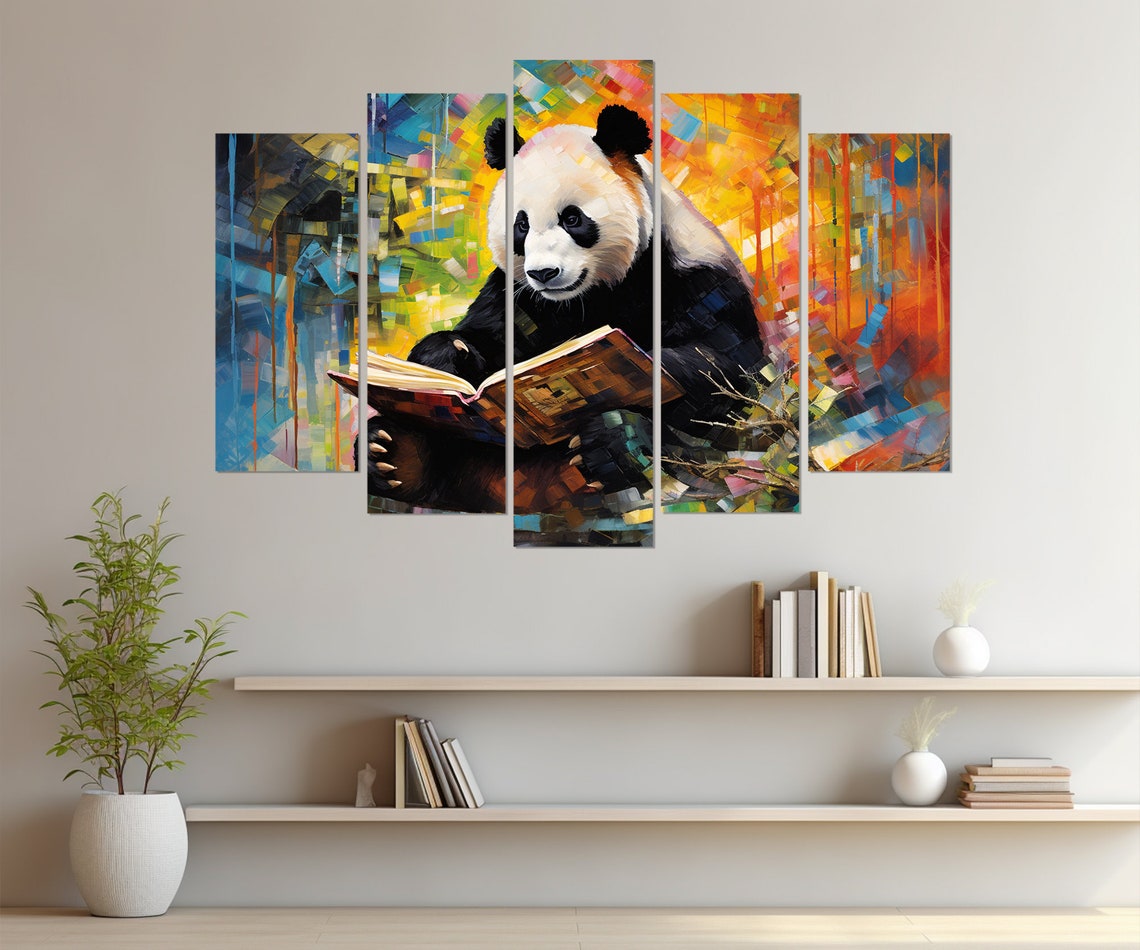 Giant Panda Reading A Book Against A Colorful Background Poster - Image 2