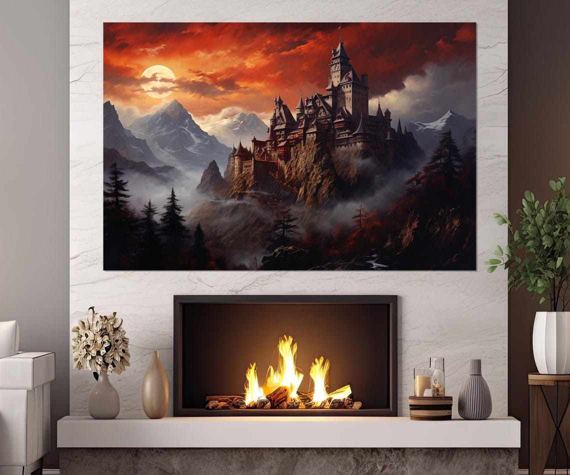 Bran Castle Transylvania Romania Gothic Sunset Moon Mountain Poster