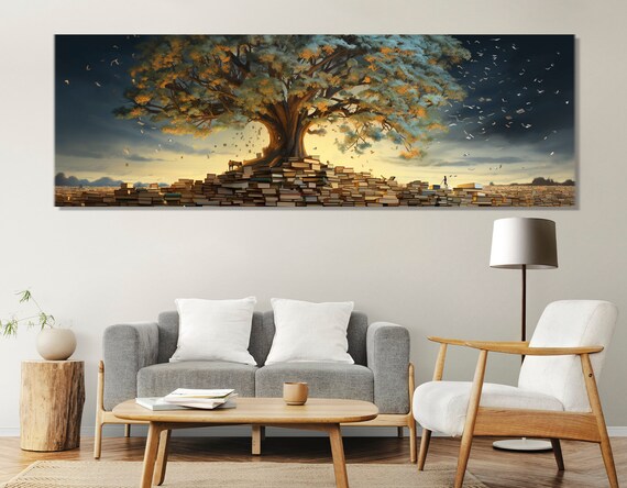 Tree Of Knowledge Growing From Stacked Books Library Reading Art Poster