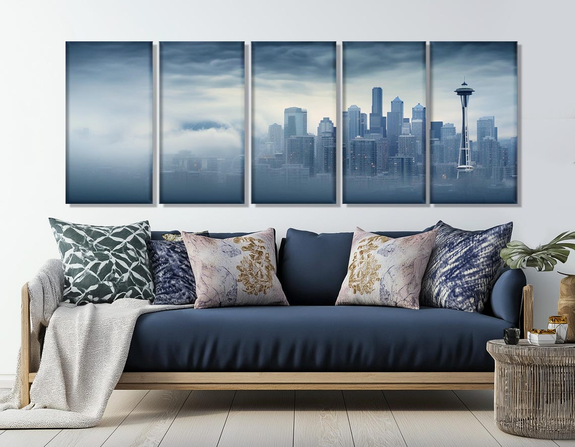 Seattle Skyline Misty Space Needle Cityscape Panoramic Travel Poster - Image 3