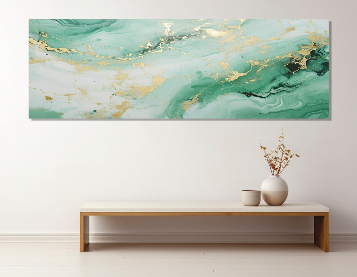 Emerald Green Marble Gold Veins Abstract Luxury Modern Wall Art Poster