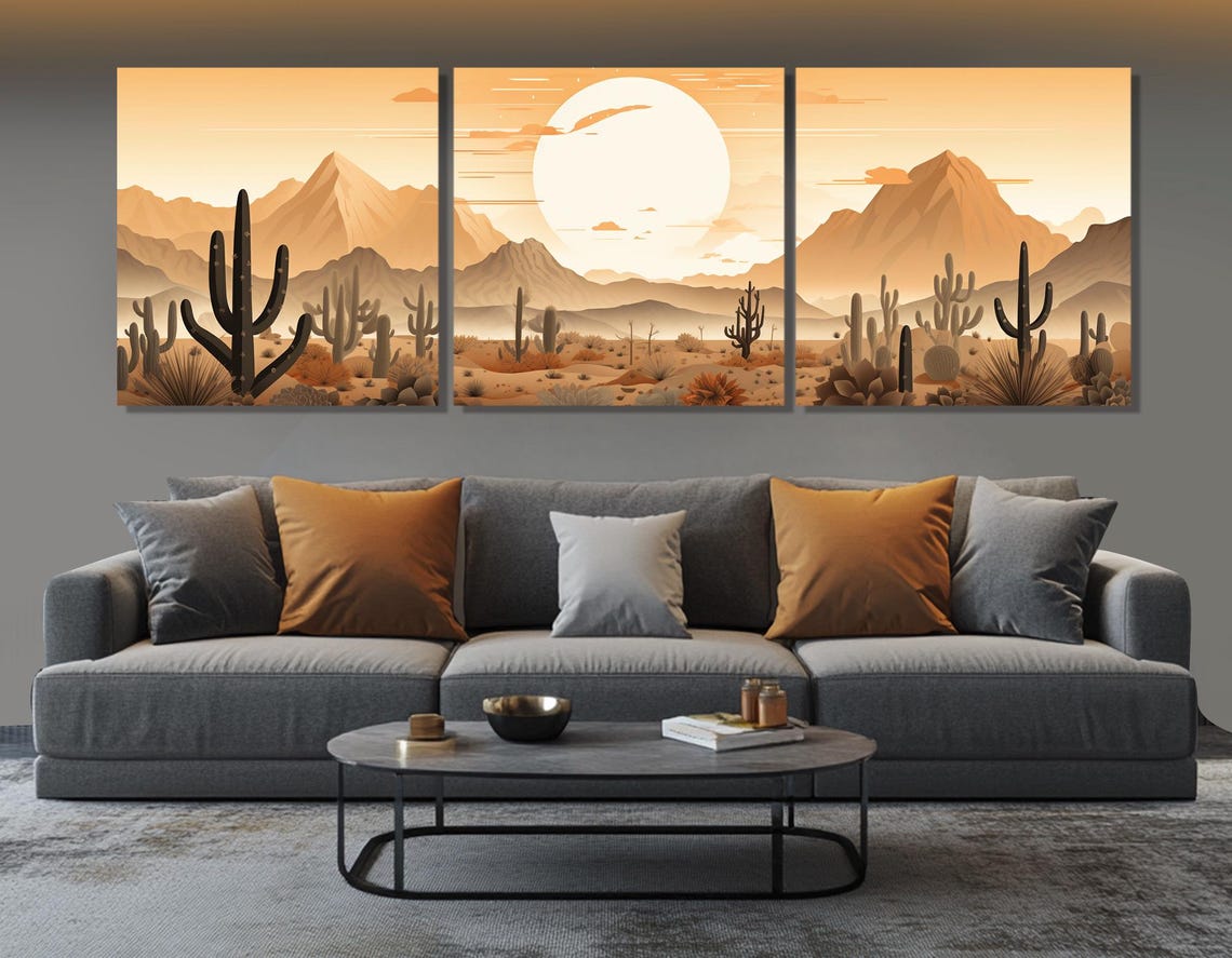 Sonoran Desert Large Sun Saguaro Cactus Mountains Warm Art Poster - Image 4