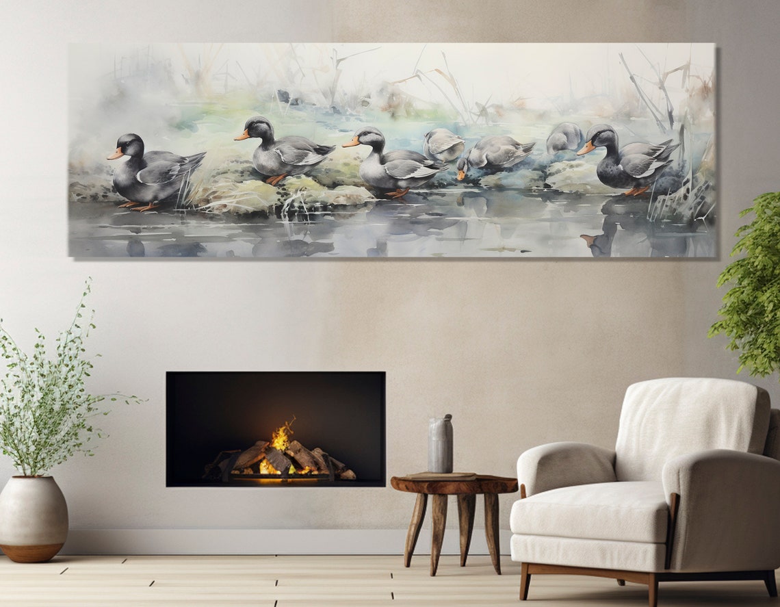 Watercolor Ducks By Misty Pond Gray Blue Soft Brushstroke Poster