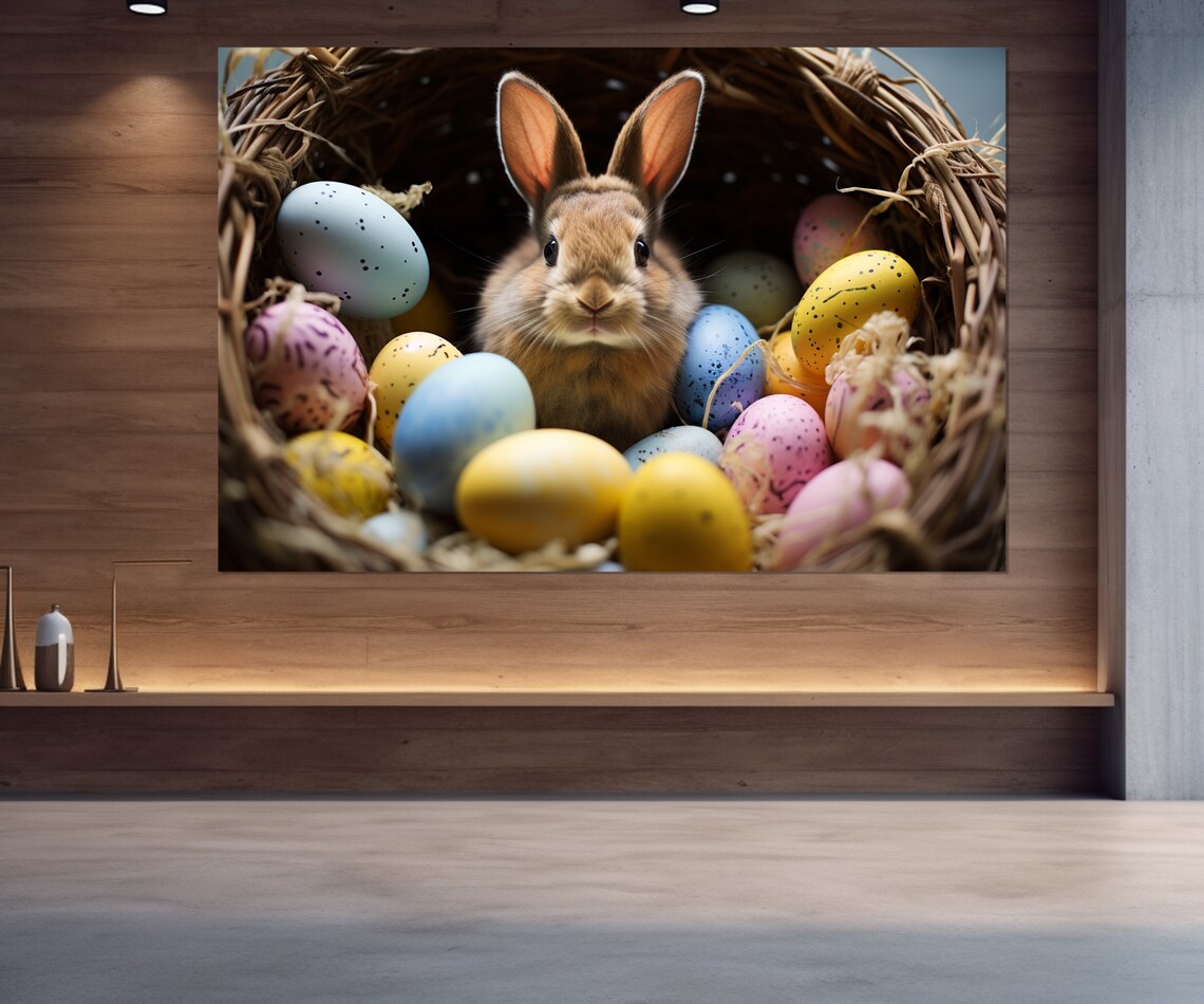 Cute Baby Rabbit In Easter Egg Basket Colorful Eggs Nursery Wall Art Poster - Image 4