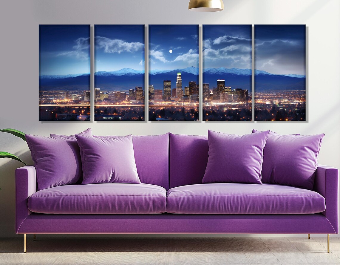 Abstract Denver Skyline, Night Travel Art Print - Image 3