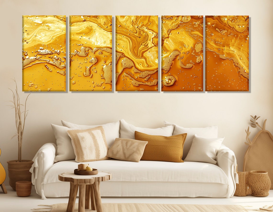 Golden Beer Foam Macro Abstract Swirls Kitchen Bar Decor Art Poster - Image 3