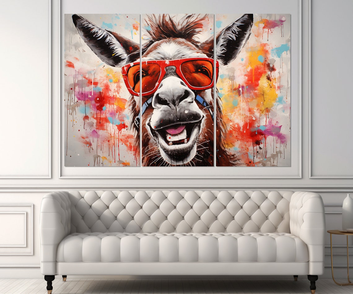 Smiling Donkey Wearing Red Sunglasses With Paint Splashes Poster - Image 3