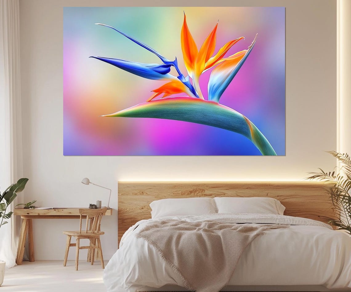 Bird Of Paradise Flower Print Colorful Floral Wall Art Bird Of Paradise Painting Abstract Floral Decor Framed And Ready To Hang