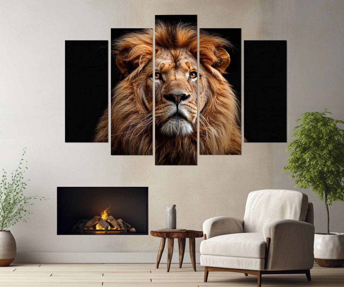 Lion King Golden Mane Regal Portrait Dark Background Wildlife Poster - Image 4