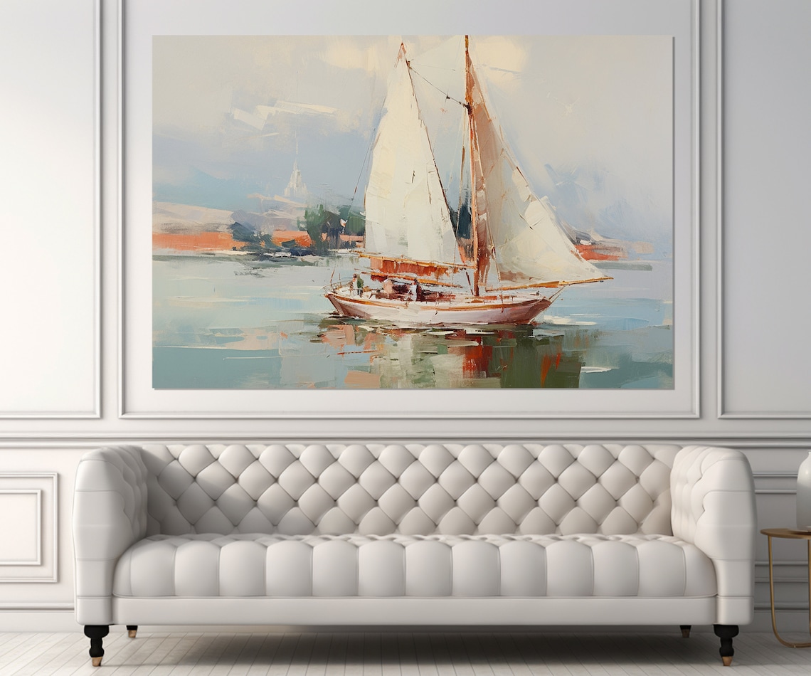 Vintage Sailing Yacht Painting, Maritime Art Print