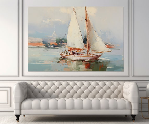 Vintage Sailing Yacht Painting, Maritime Art Print