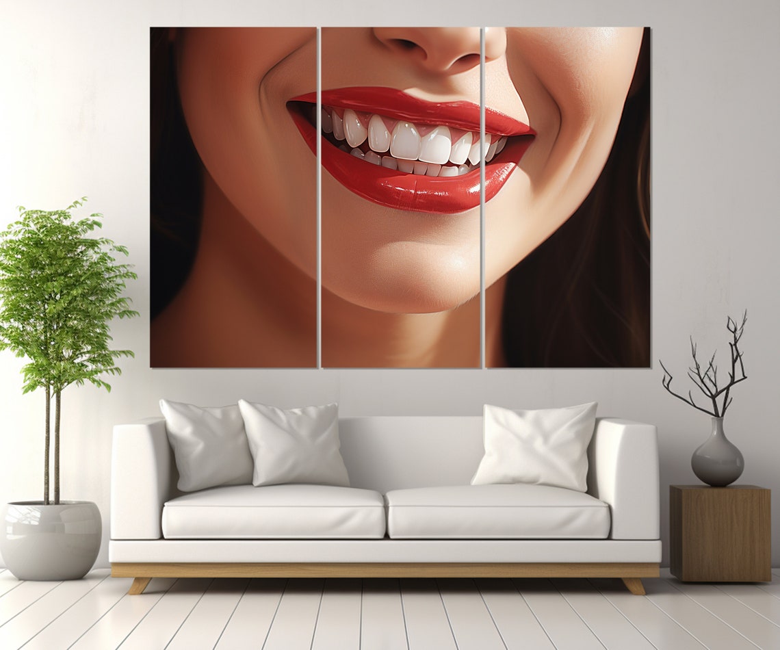 Close Up Red Lips Bright White Smile Dentist Office Wall Decor Poster - Image 3
