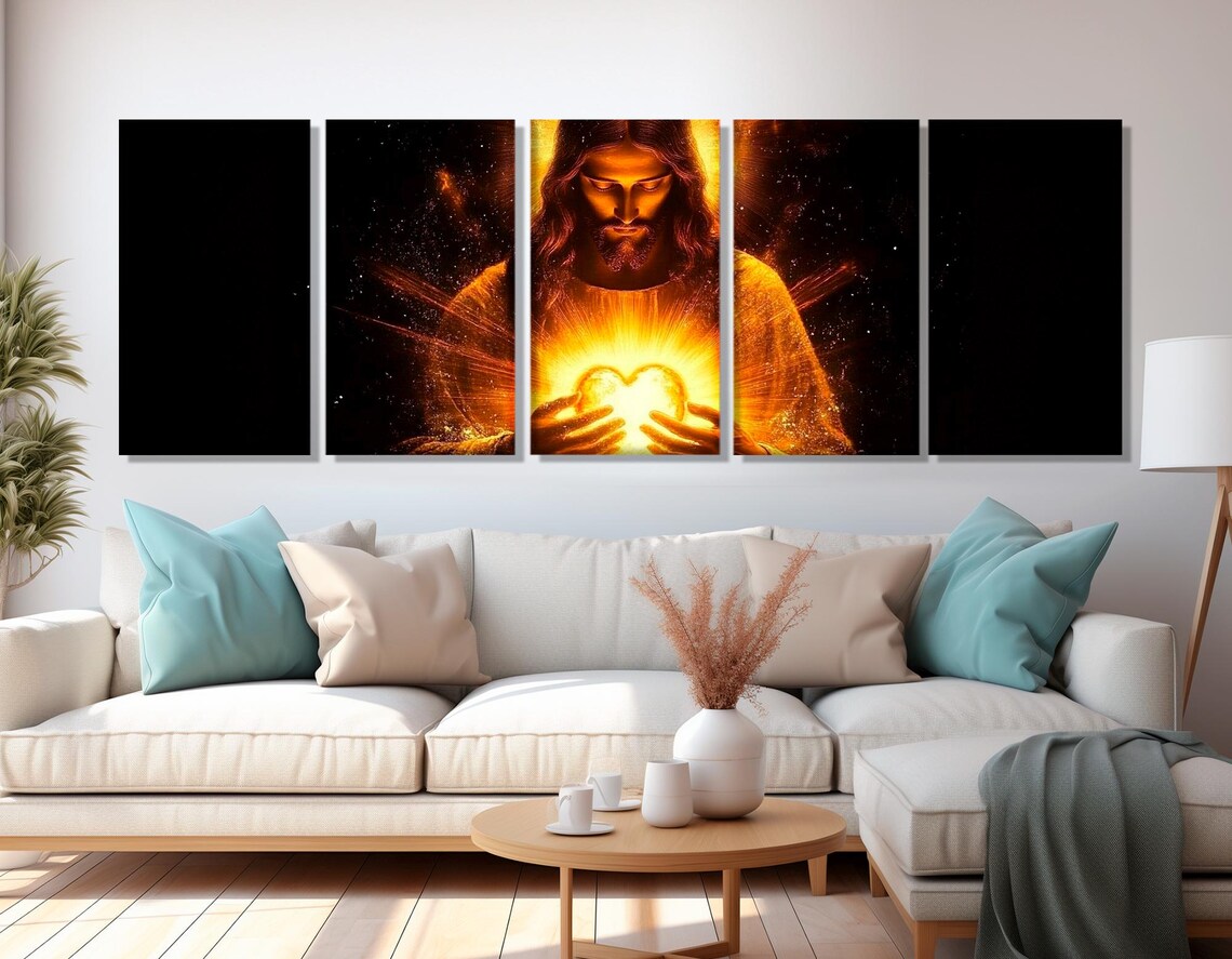 Jesus Holding Glowing Heart Cosmic Light Religious Faith Wall Art Poster - Image 3