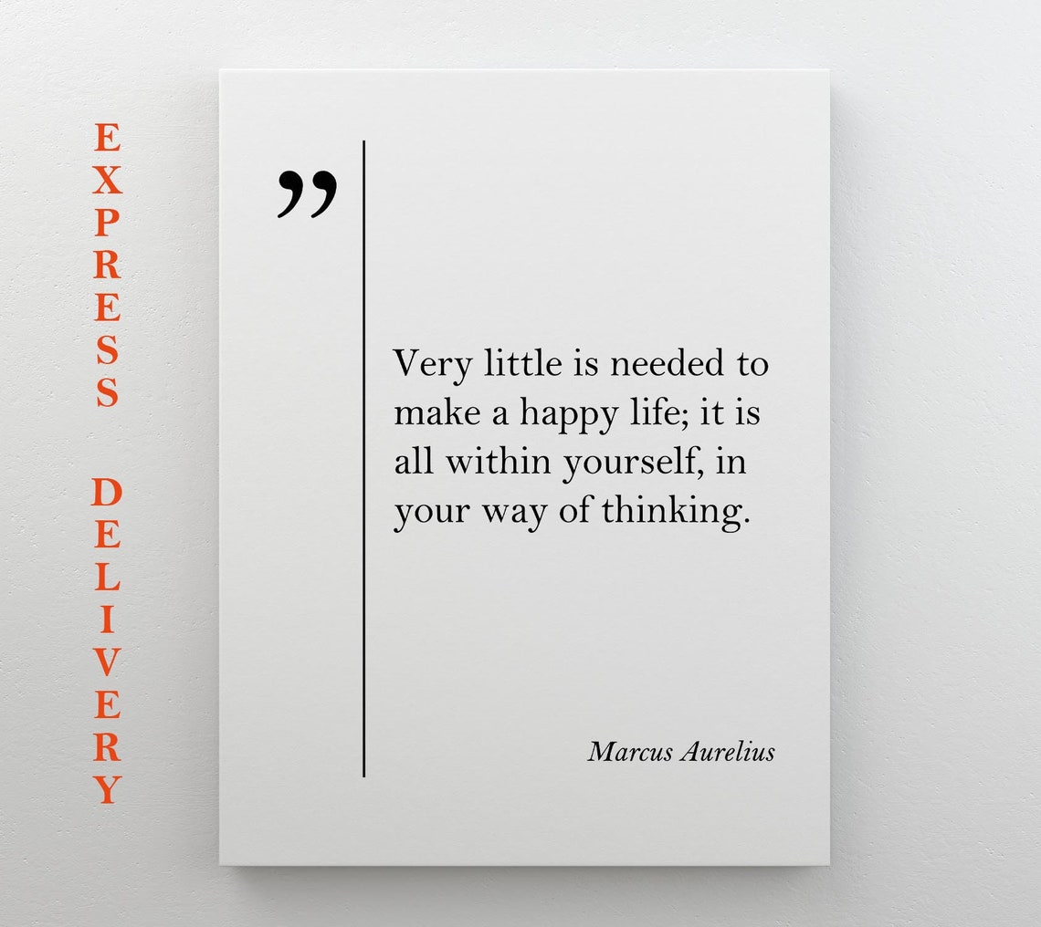 Marcus Aurelius Happy Life Quote Minimalist Typography Wall Art