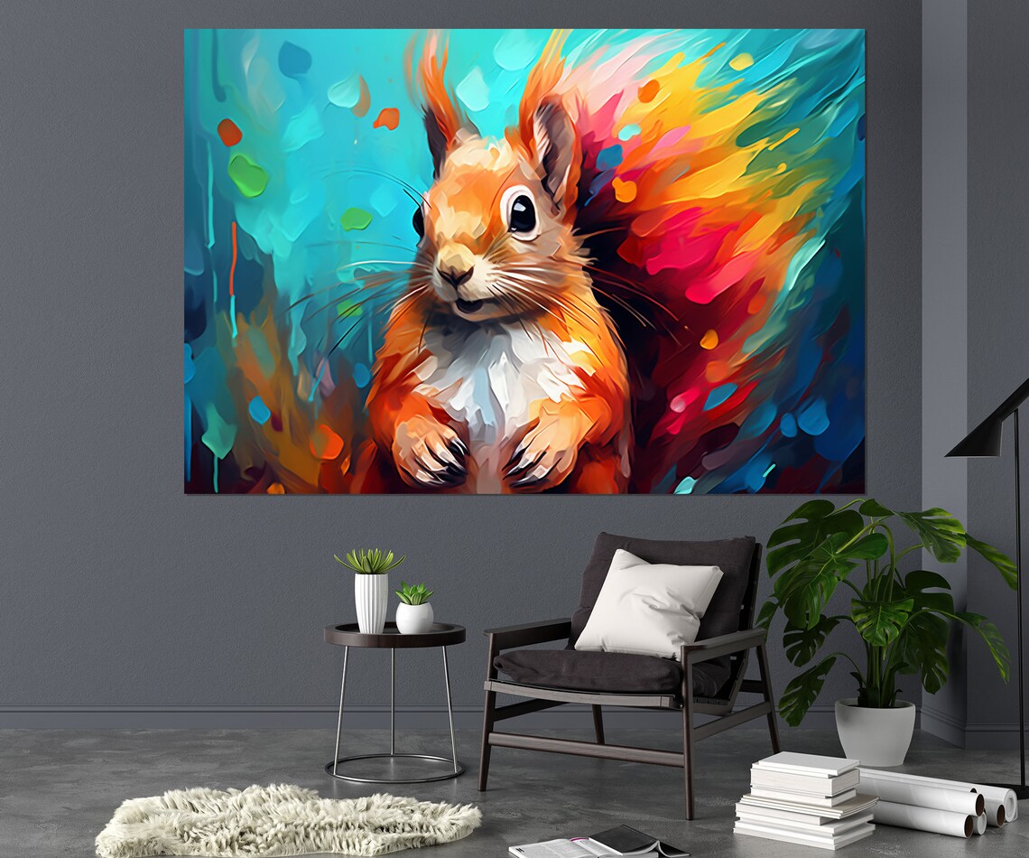 Cute Squirrel Abstract Art Print, Animal Decor