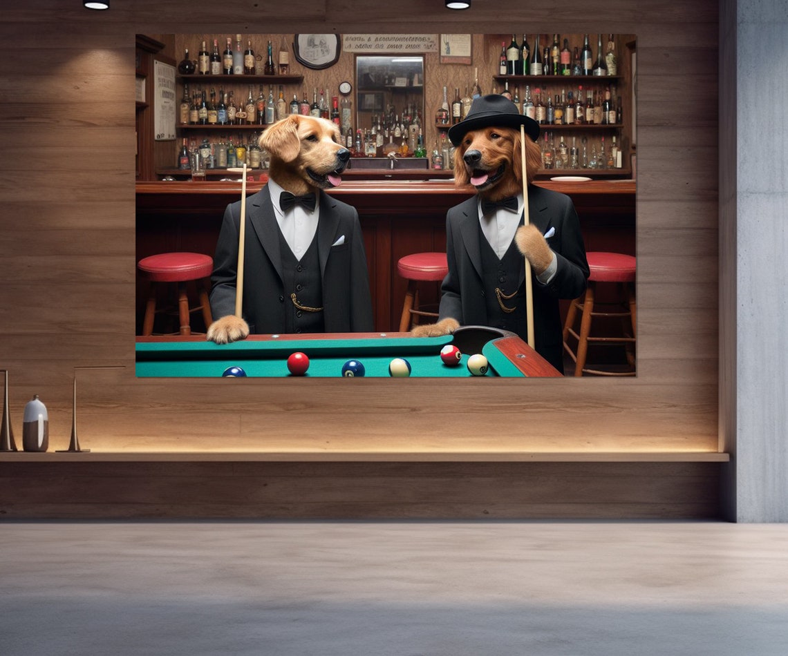 Gentleman Dogs Playing Billiards Tuxedo Pub Funny Dog Wall Art Poster - Image 2