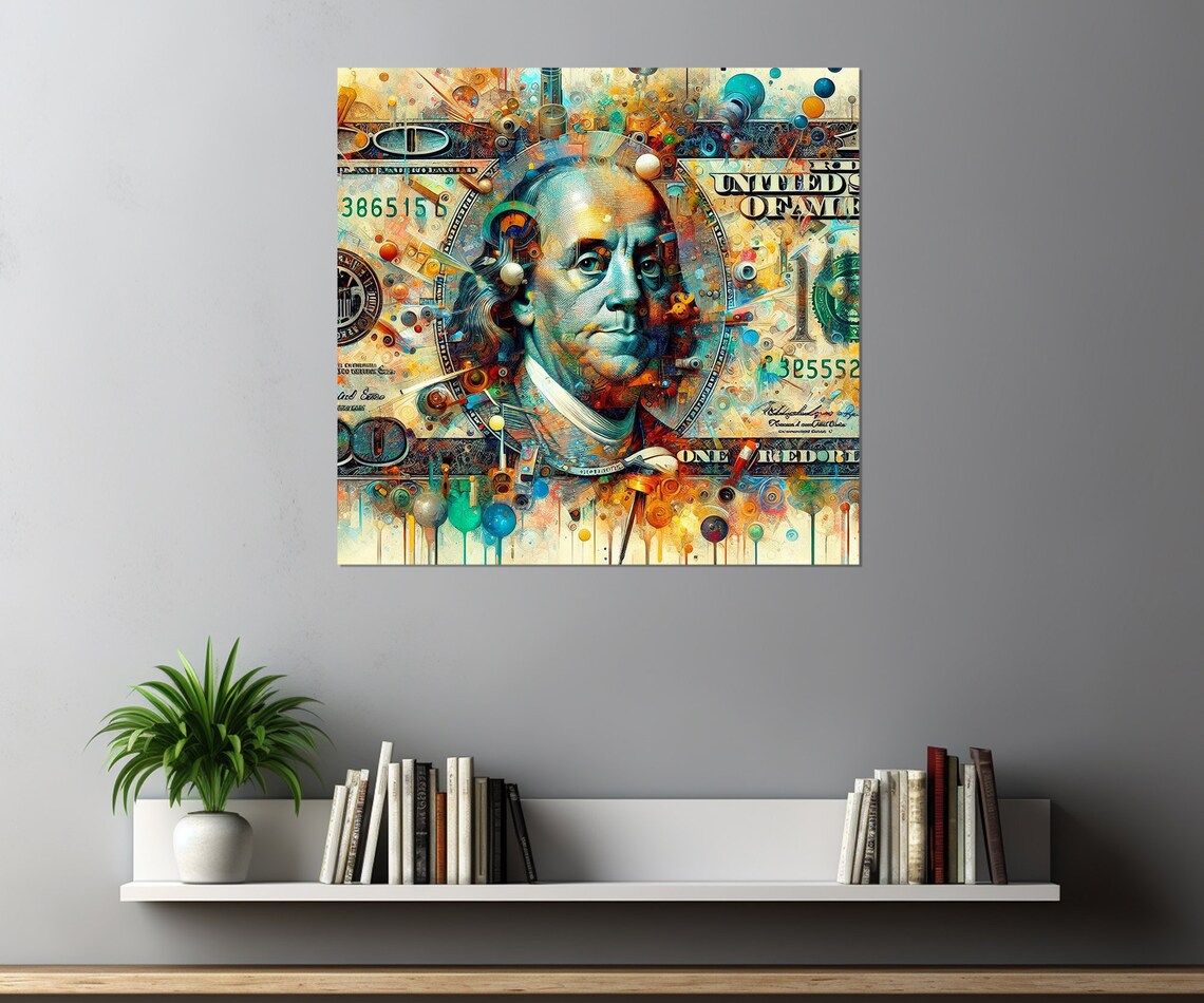 Hundred Dollar Bill Abstract Money Art Benjamin Franklin Poster - Image 3