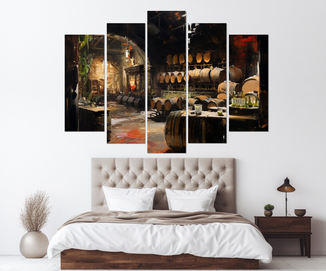 Wine Cellar Vintage Oil Painting Oak Barrels Candlelight Wall Art Poster - Image 4