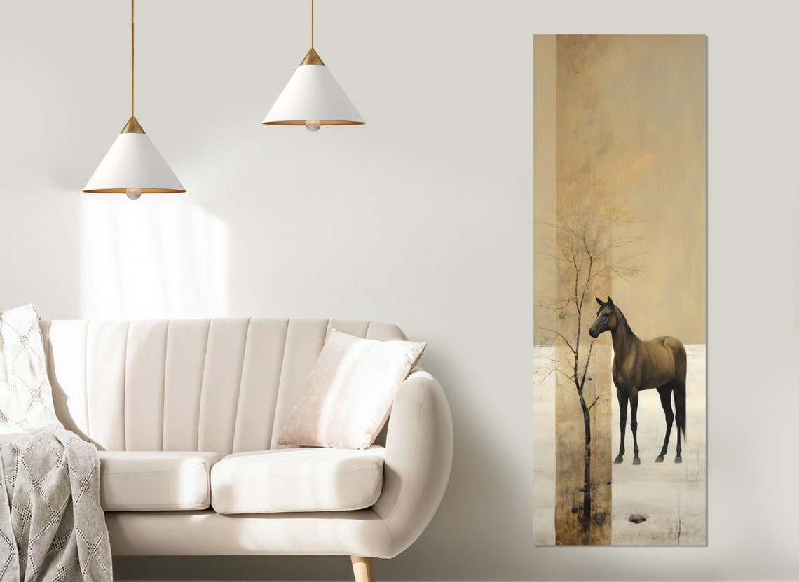 Lone Horse Misty Golden Minimalist Landscape Serene Equine Poster - Image 4