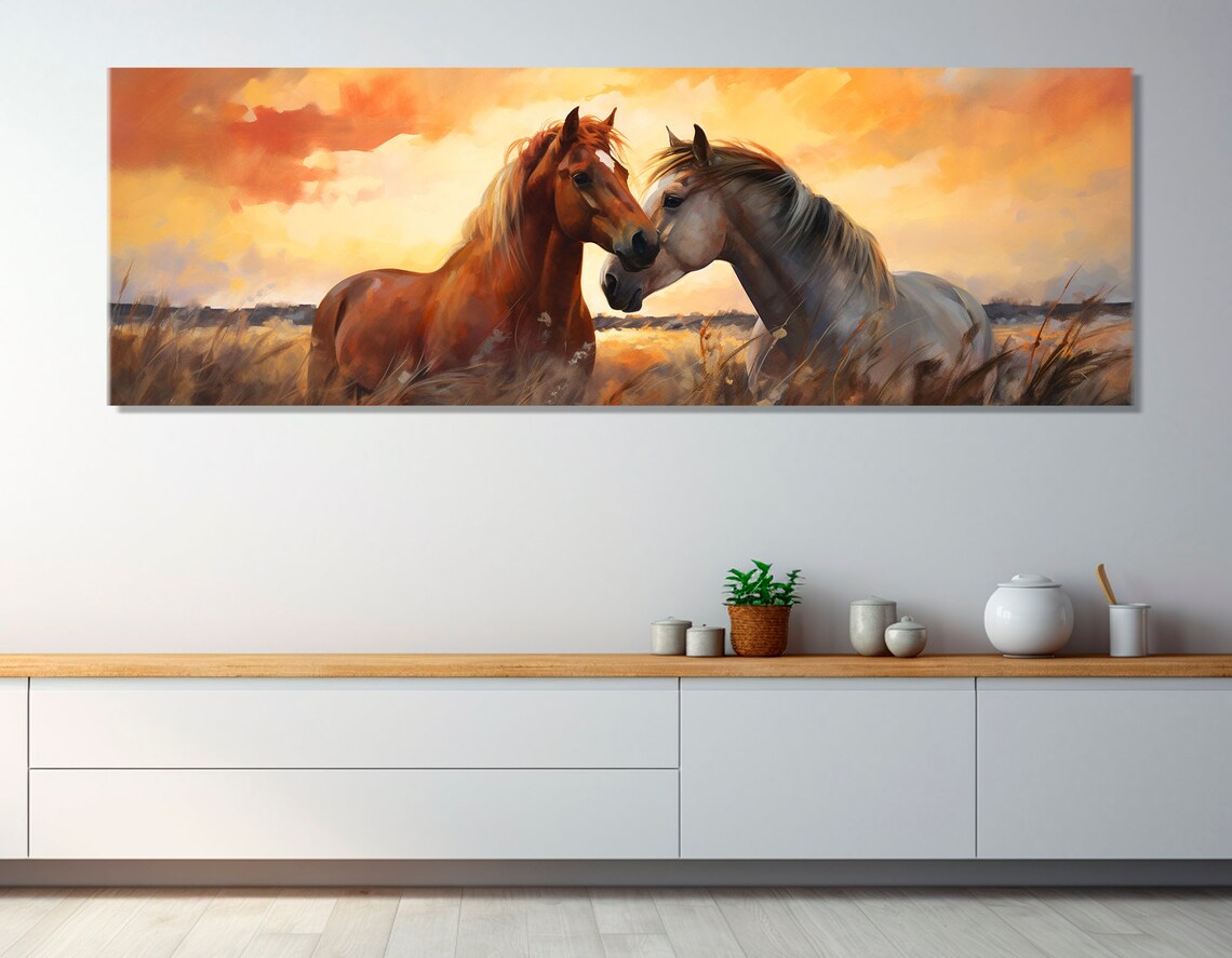 Romantic Horses Couple In The Field Wall Art Print - Image 3