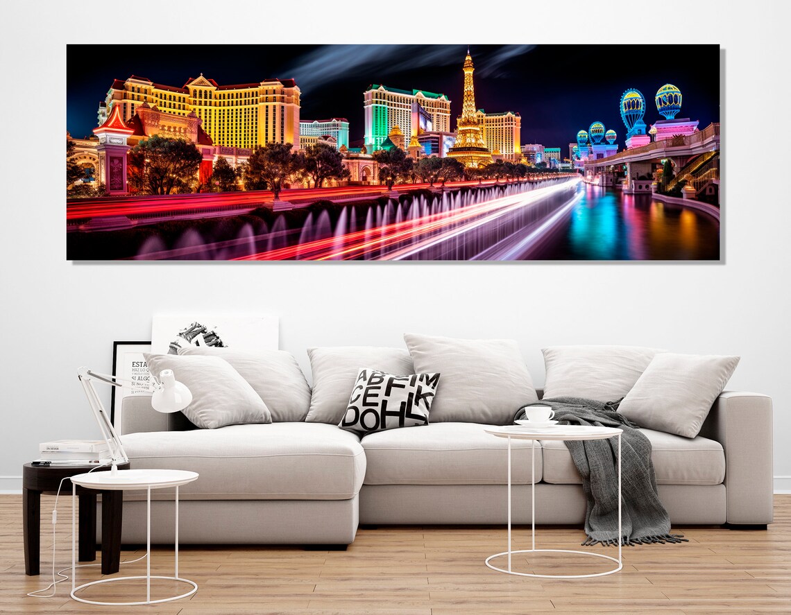 Las Vegas Strip Night Lights Bellagio Fountains Panorama City Poster - Image 2
