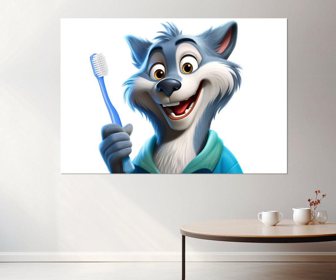 Wolf With a Toothbrush Art Print, Pediatric Dentistry - Image 3