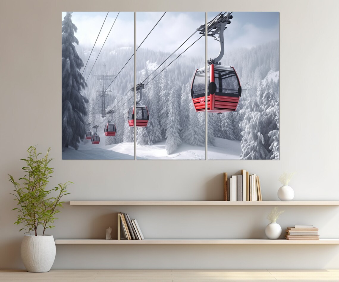 Ski Lift Winter Scenic Art Print, Seasonal Decor - Image 4