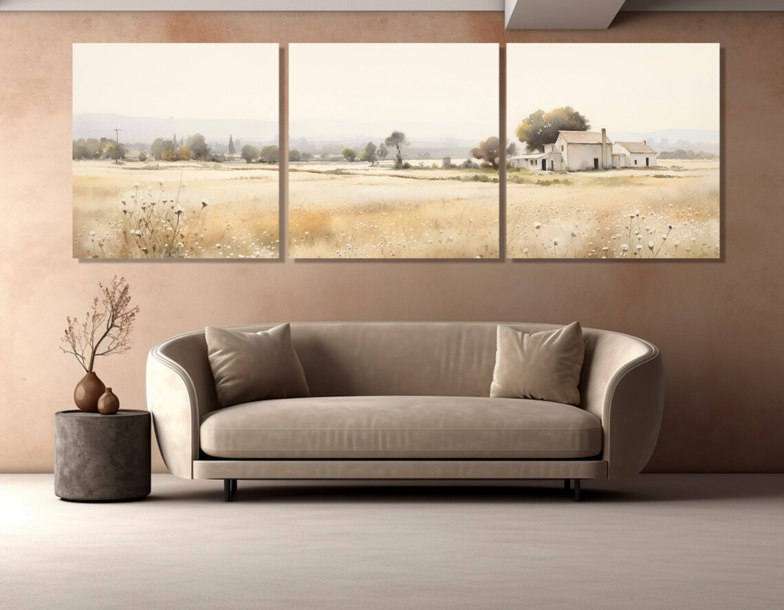 Rustic White Barn Golden Field Country Landscape Watercolor Poster - Image 4