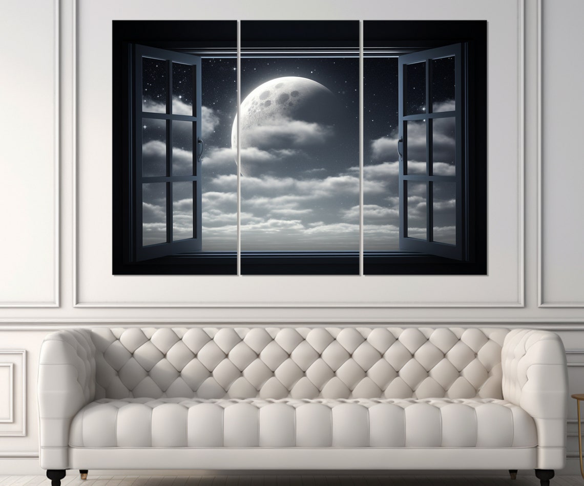 Full Moon Night Sky Clouds Open Window Celestial Dream Wall Poster - Image 3