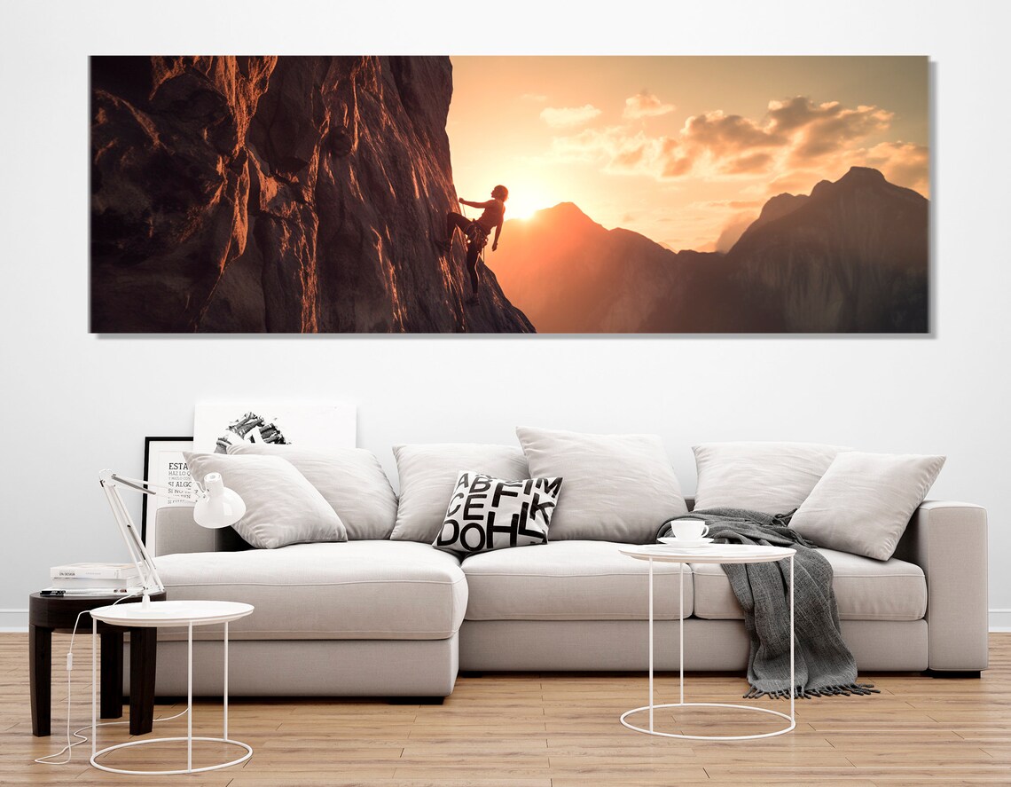 Rock Climber Sunset Cliff Silhouette Mountain Panoramic Sports Wall Poster - Image 2
