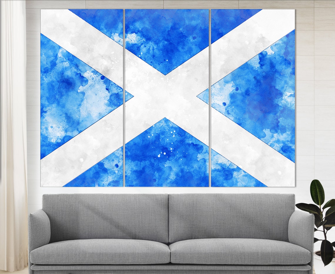 Scotland Flag Watercolor Blue Saltire Canvas Large Wall Art Poster - Image 2