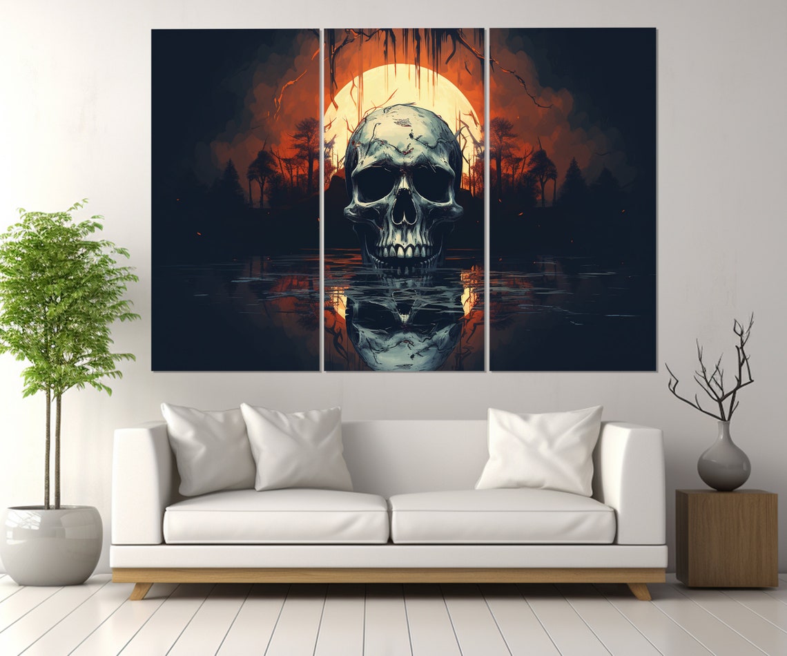 Giant Skull In Dark Water Under Full Moon Gothic Halloween Poster - Image 3