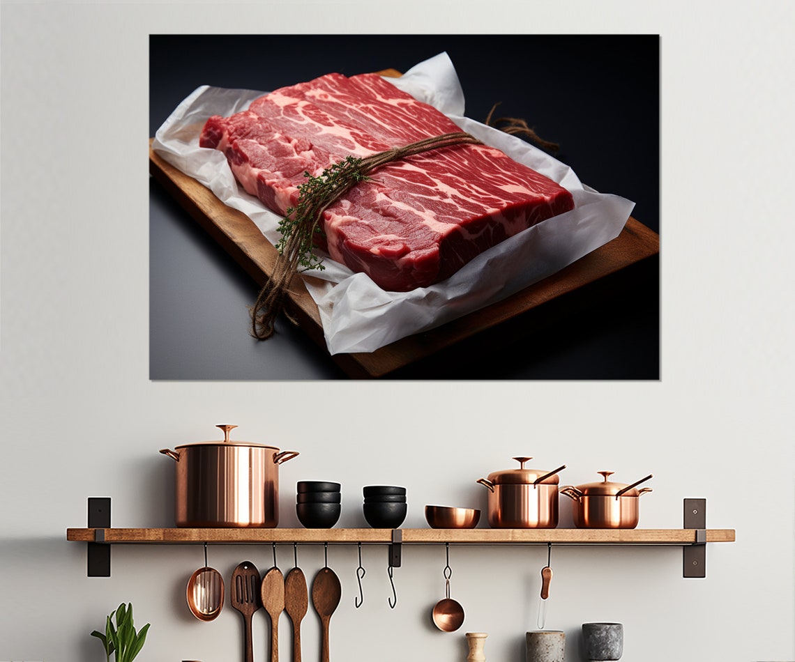 Fresh Raw Veal Slab Tied With Thyme Butcher Shop Kitchen Art Print