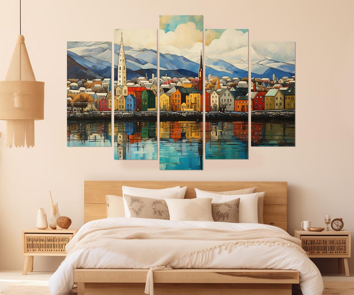 Reykjavik Iceland Waterfront Church Spires Mountains Color Poster - Image 3