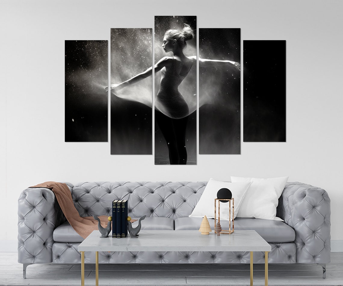 Ballet Dancer Silhouette Dust Swirl Dramatic Black White Art Print - Image 4